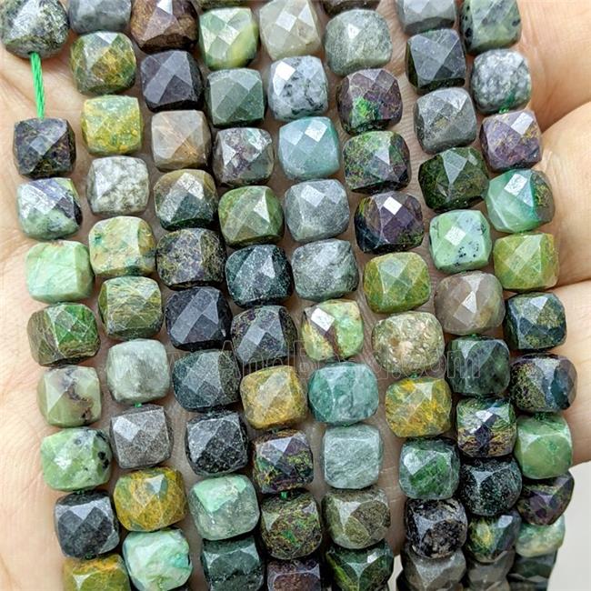 Natural Green Verdite Beads Faceted Cube