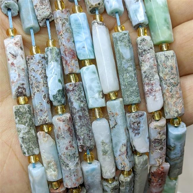 Natural Larima Tube Beads Blue