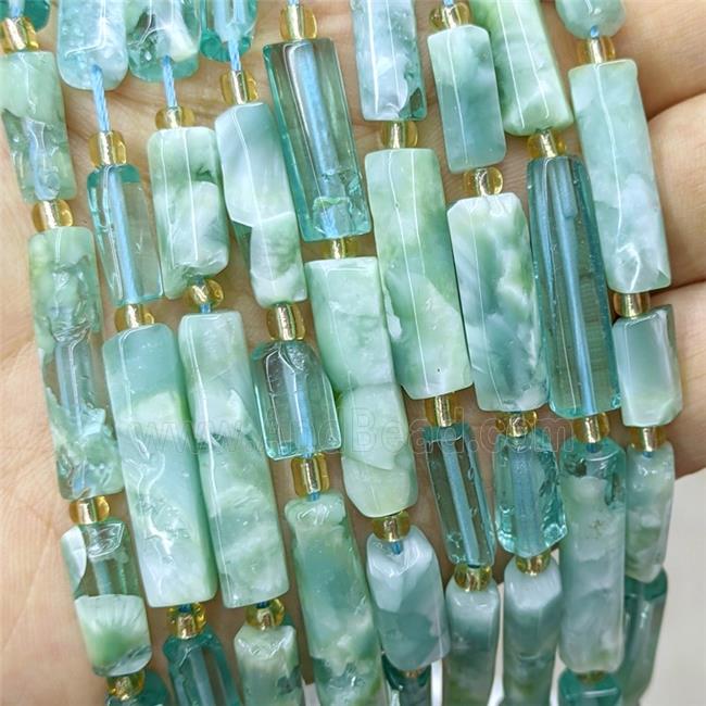 Green Peacock Angelite Tube Beads