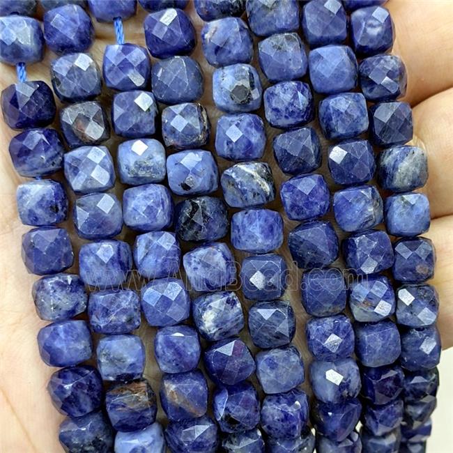 Natural Blue Sodalite Beads Faceted Cube