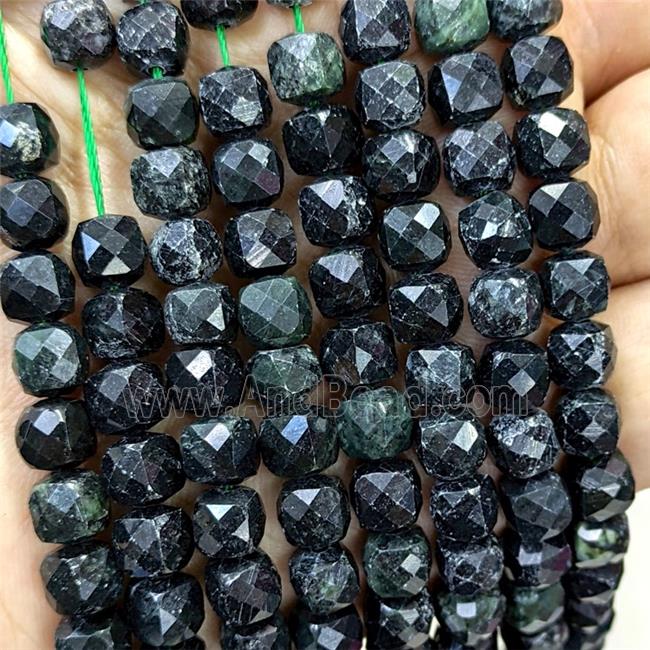 Chinese Nephrite Jade Beads Dark Green Dye Faceted Cube