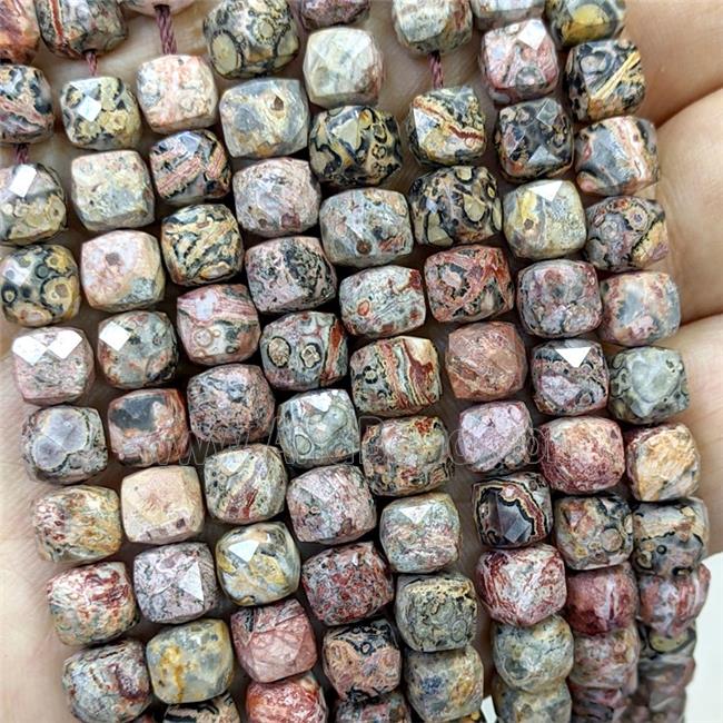 Natural LeopardSkin Jasper Beads Red Faceted Cube