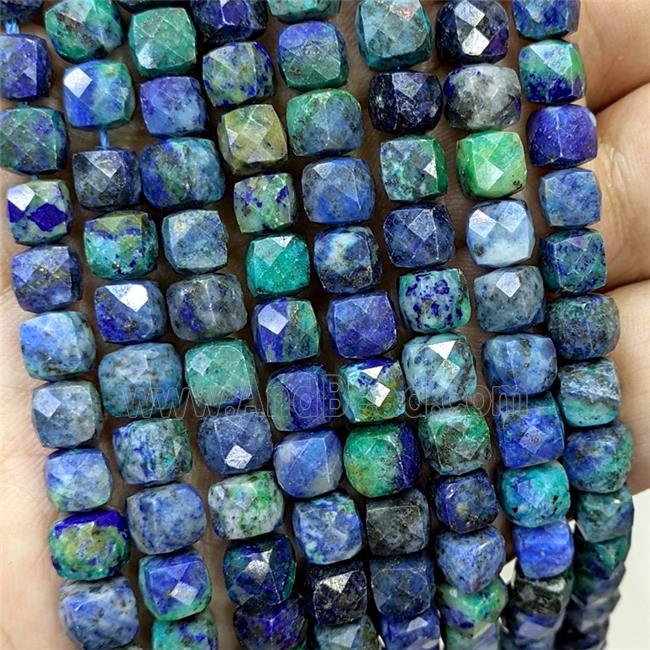 Natural Azurite Beads Blue Green Dye Faceted Cube