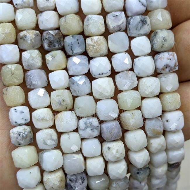Natural White Moss Opal Beads Faceted Cube