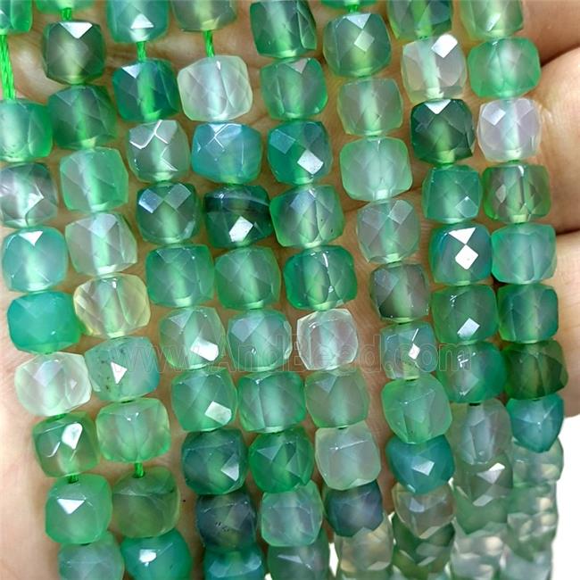 Natural Agate Beads Green Dye Faceted Cube