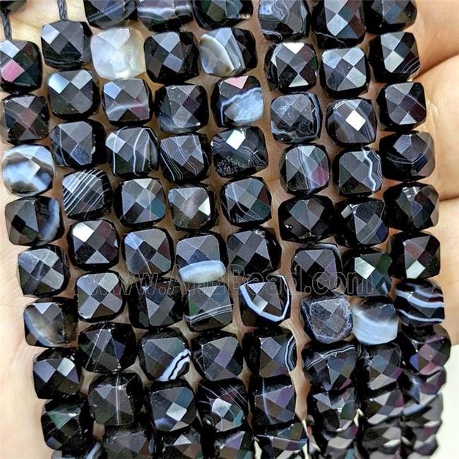 Natural Black Stripe Agate Beads Banded Dye Faceted Cube