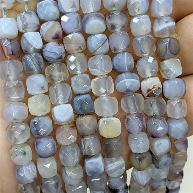 Natural Stripe Agate Beads Banded Gray Faceted Cube