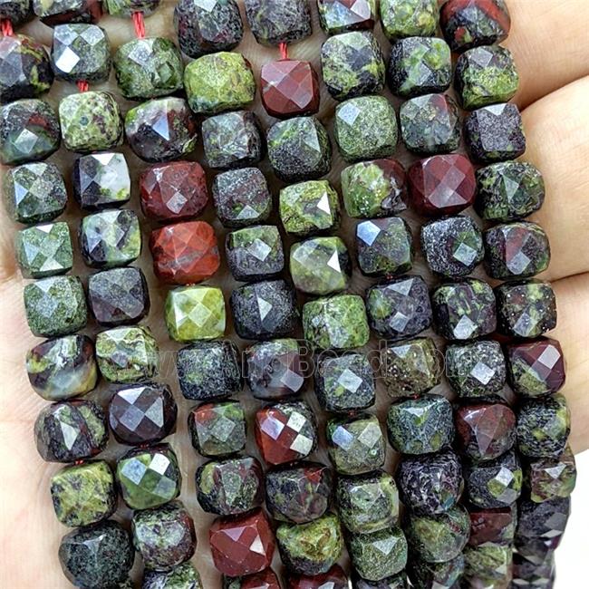 Natural Dragon Bloodstone Beads Faceted Cube