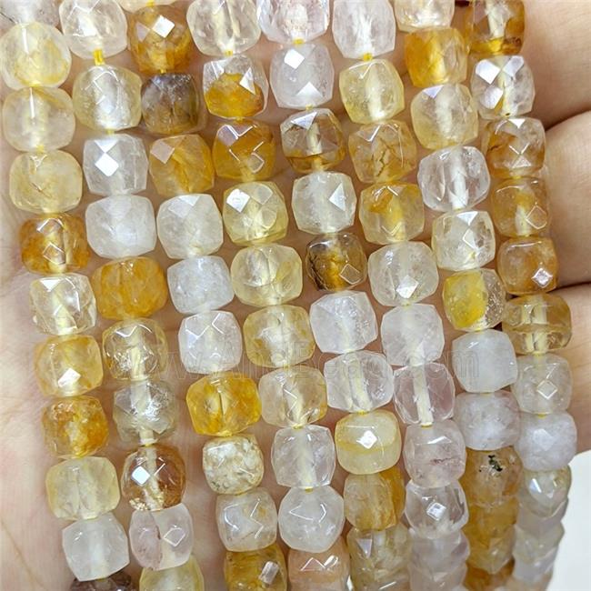 Natural Yellow Hematoid Quartz Beads Faceted Cube