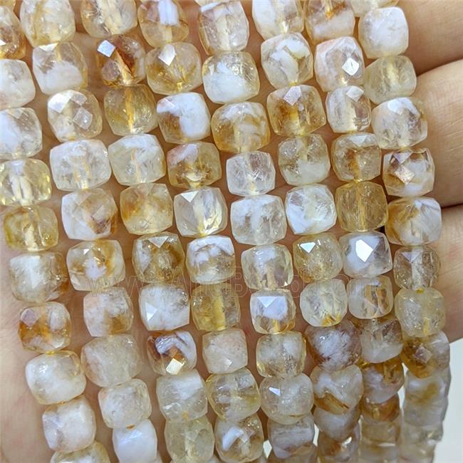 Natural Yellow Citrine Beads Faceted Cube