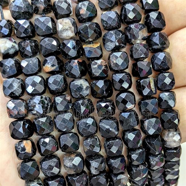 Natural Black Tourmaline Beads Faceted Cube B-Grade