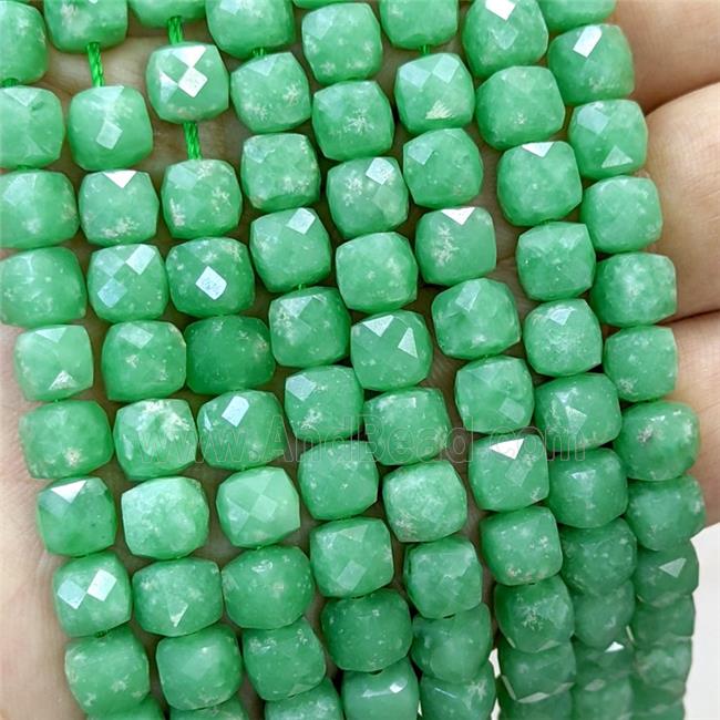 Green Nephrite Jade Beads Dye Faceted Cube