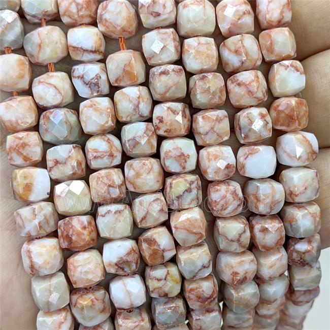 Red Silk Jasper Beads Faceted Cube