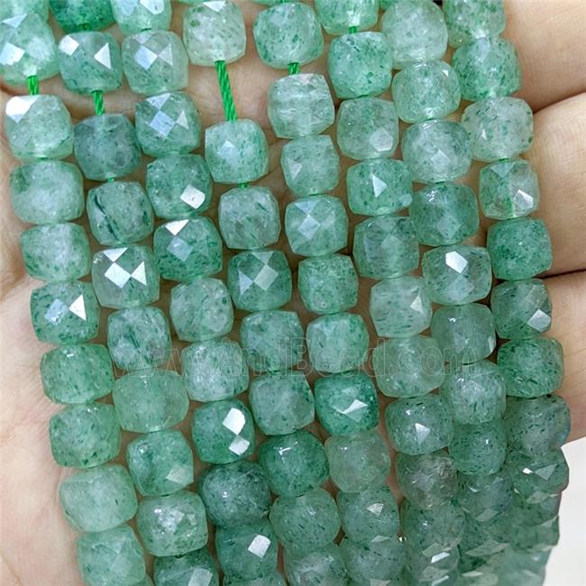 Natural Green Strawberry Quartz Beads Faceted Cube