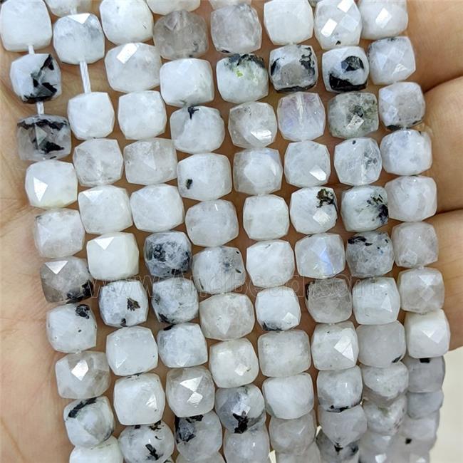 Natural White Moonstone Beads Blue Flash Faceted Cube B-Grade