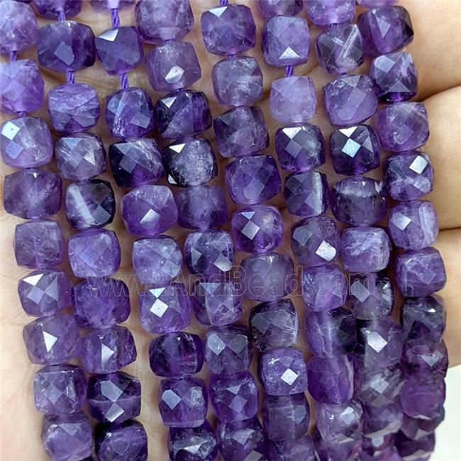 Natural Puprle Amethyst Beads Faceted Cube