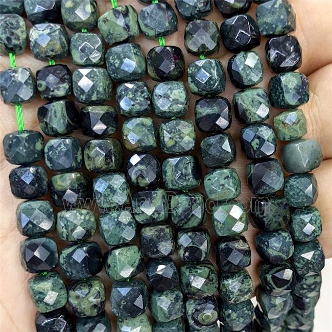 Natural Green Kambaba Jasper Beads Faceted Cube