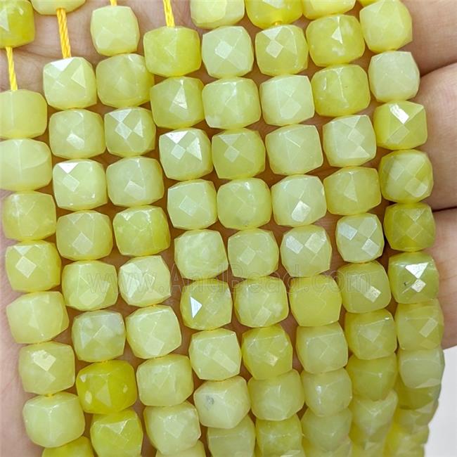 Natural Lemon Jade Beads Olive Faceted Cube