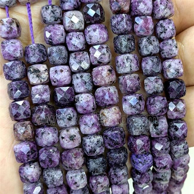 Natural Marble Beads Purple Dye Faceted Cube