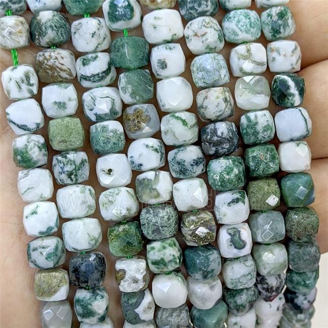 Natural Green Tree Agate Beads Faceted Cube