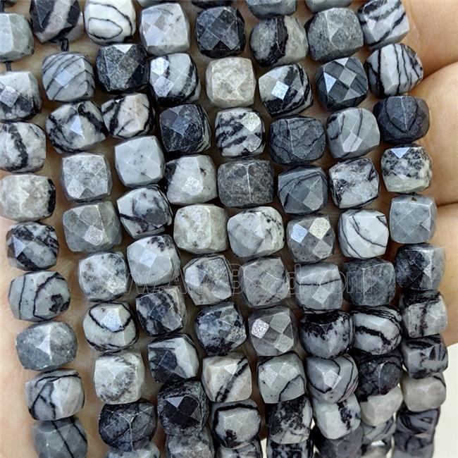 Natural Black Silk Jasper Beads Faceted Cube