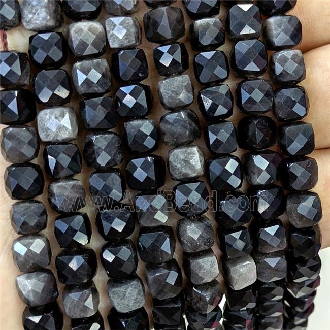 Natural Silver Obsidian Beads Faceted Cube