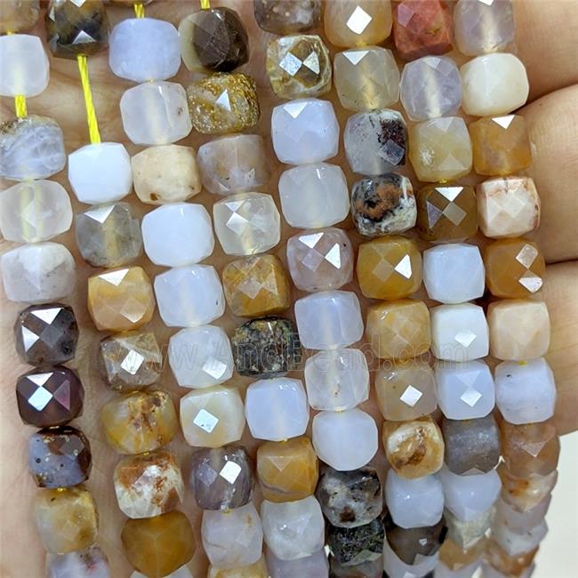 Agate Beads Multicolor Natural Color Faceted Cube