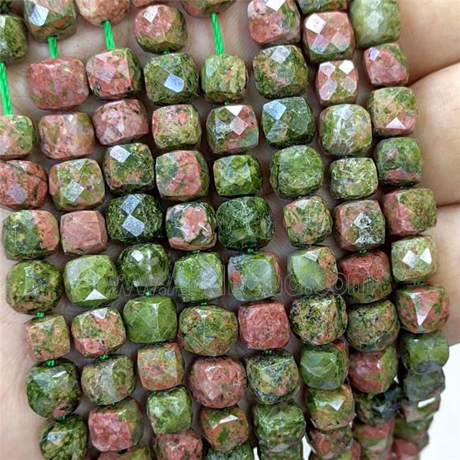 Natural Unakite Beads Faceted Cube
