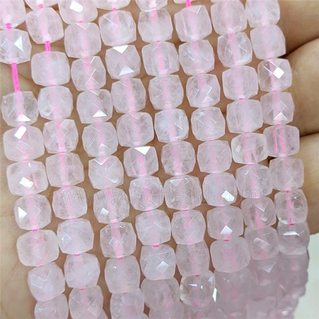 Natural Pink Rose Quartz Beads Faceted Cube