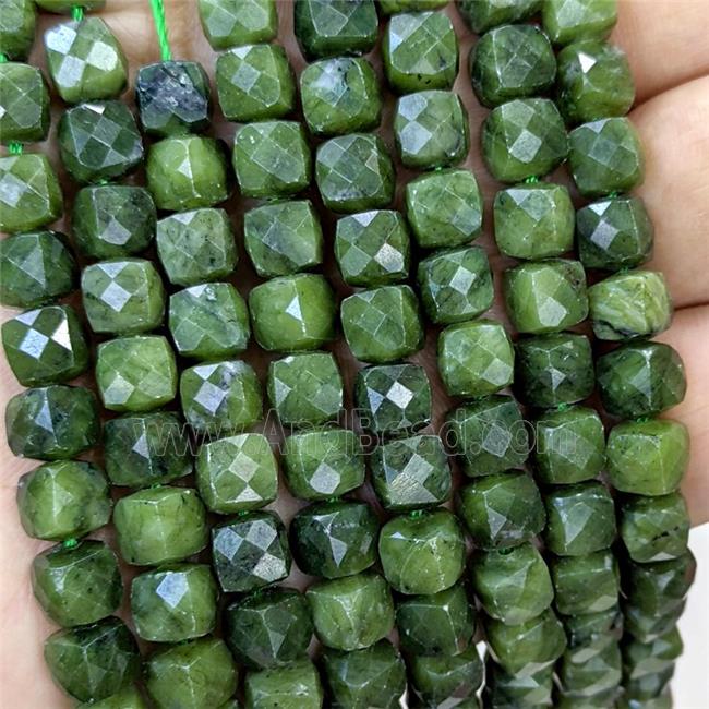Natural Chinese Nephrite Jade Beads Green Dye Faceted Cube