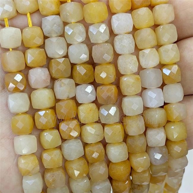 Natural Honey Jade Beads Yellow Faceted Cube