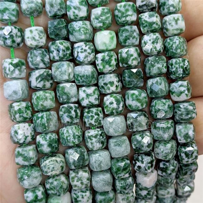 Natural Green Dalmatian Jasper Beads Faceted Cube