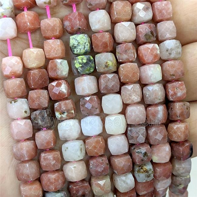 Natural Pink Plum Blossom Jasper Beads Faceted Cube