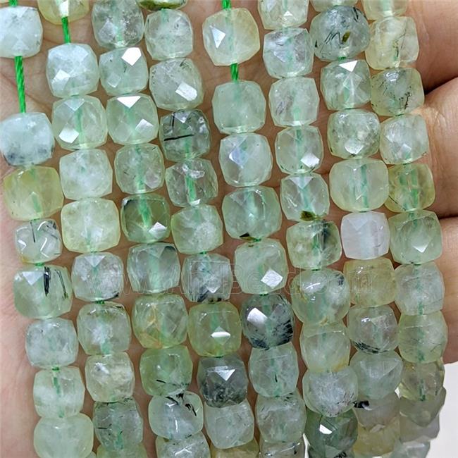 Natural Green Prehnite Beads Faceted Cube