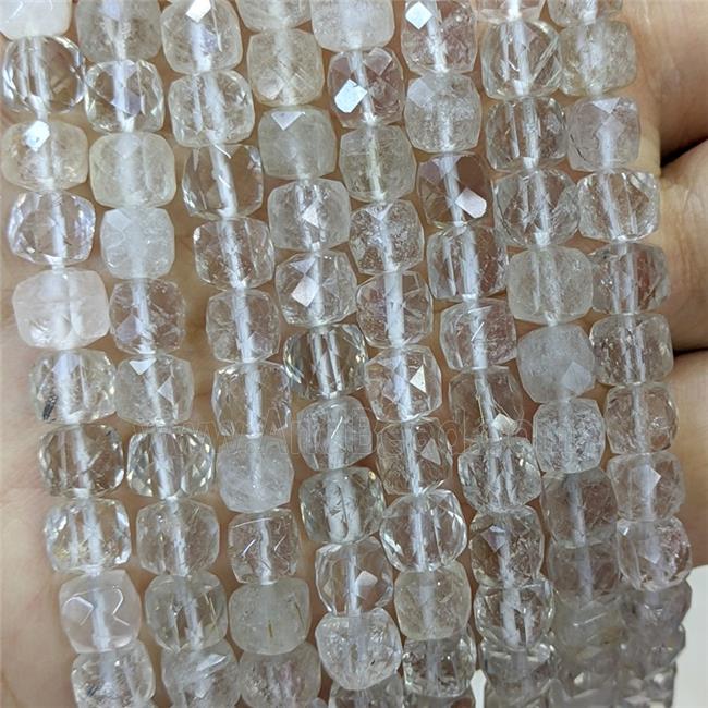 Natural Clear Quartz Beads Faceted Cube C-Grade