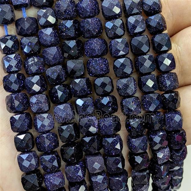 Blue Sandstone Beads Faceted Cube