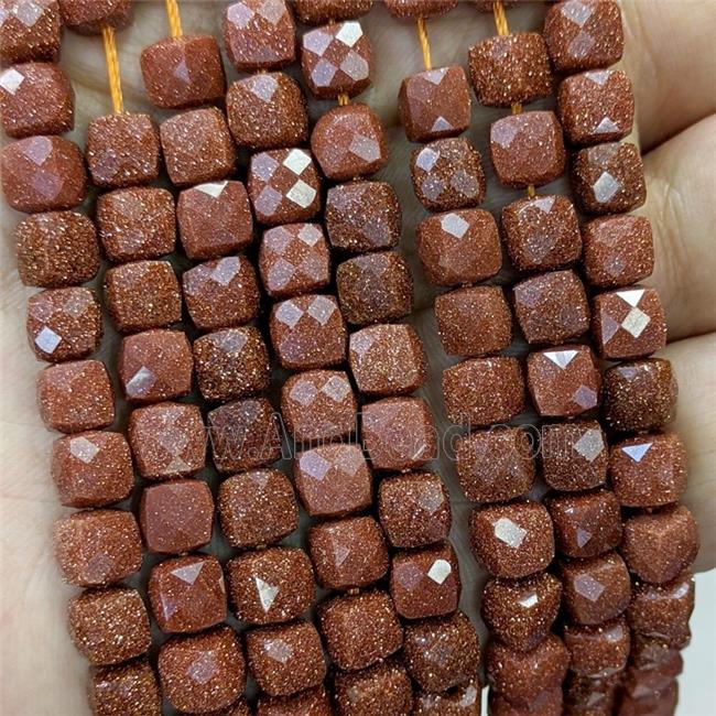 Golden Sandstone Beads Faceted Cube