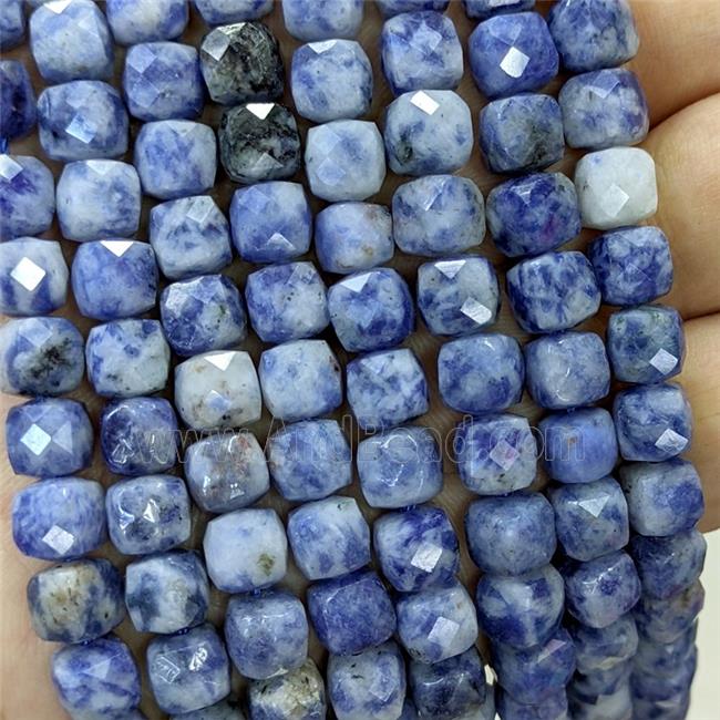 Natural Blue Dalmatian Jasper Beads Faceted Cube