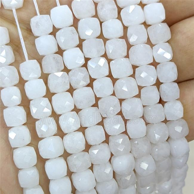 White Nephrite Jade Beads Dye Faceted Cube