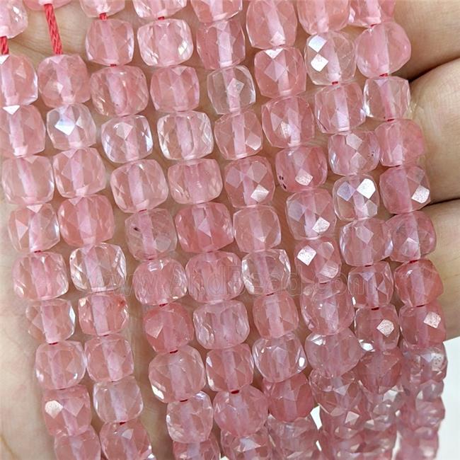 Pink Synthetic Quartz Beads Faceted Cube
