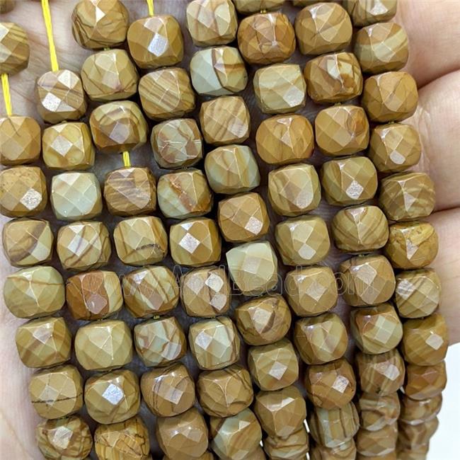 Natural Wood Lace Jasper Beads Brown Faceted Cube