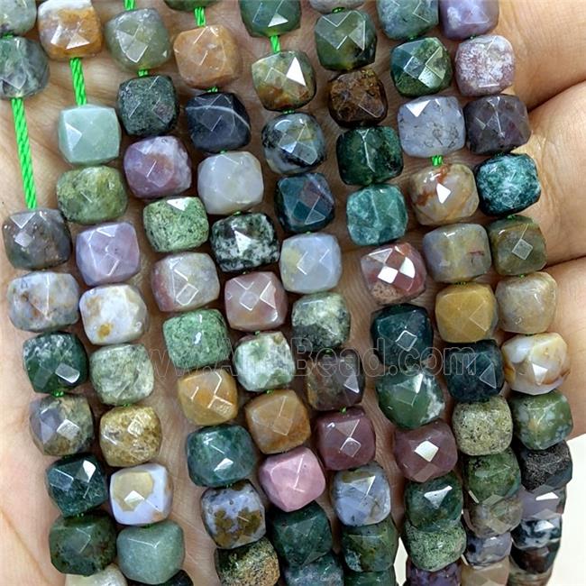 Natural Indian Agate Beads Faceted Cube