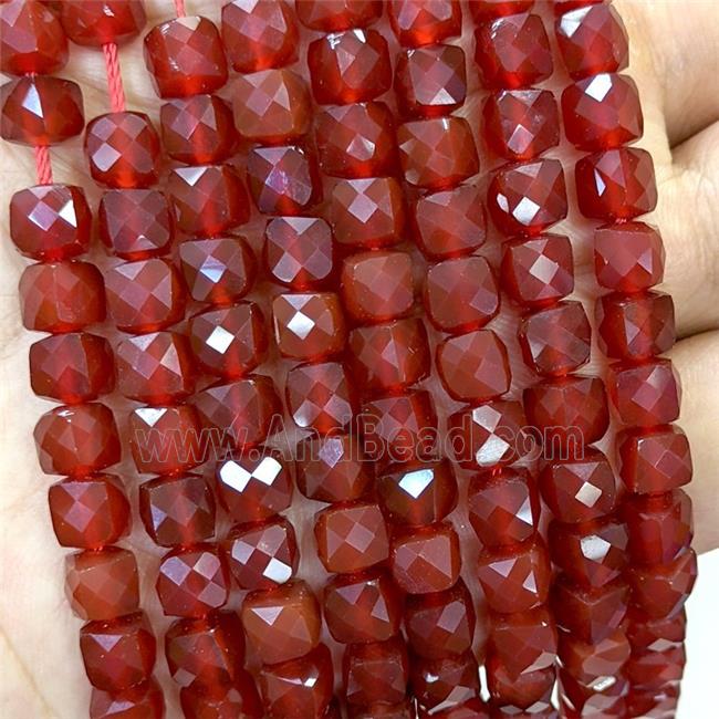 Natural Red Carnelian Agate Beads Dye Faceted Cube