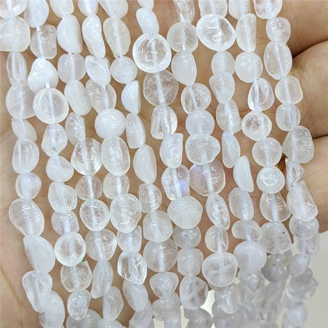 Natural White Moonstone Chip Beads Blue Flash Freeform