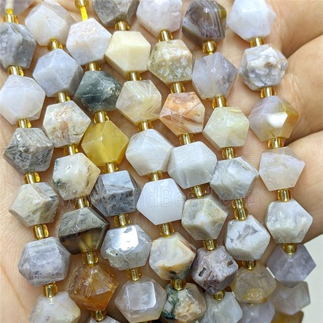 Natural Bamboo Agate Beads Cutted Bicone