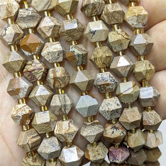 Natural Picture Jasper Beads Cutted Bicone