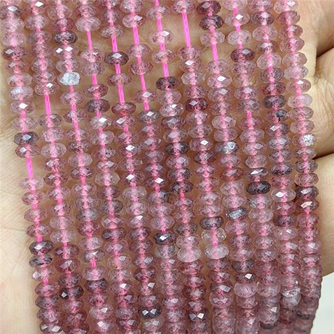 Pink Strawberry Quartz Beads Faceted Rondelle