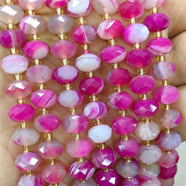 Hotpink Striped Agate Beads Faceted Rondelle Dye