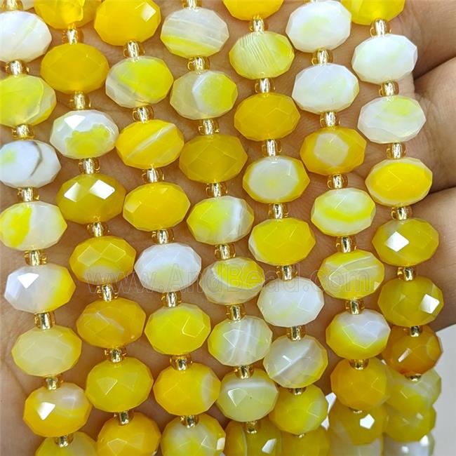 Yellow Coffee Stripe Agate Beads Banded Faceted Rondelle Dye