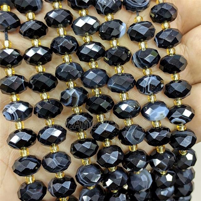 Black Coffee Stripe Agate Beads Banded Faceted Rondelle Dye